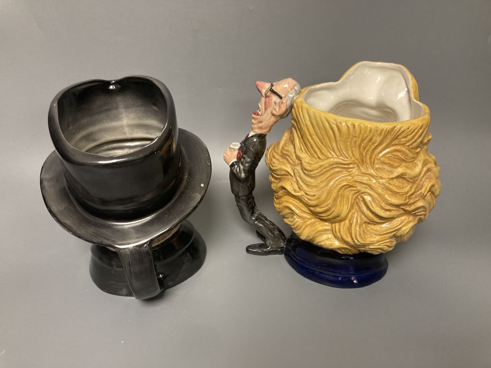 A Wilton pottery Winston Churchill character jug and a Staffordshire glazed expression The First 10 Years of Margaret Thatcher, talle